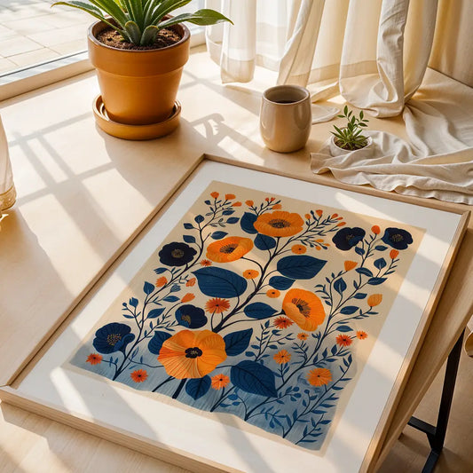 Nordic Folk Art Flowers Poster