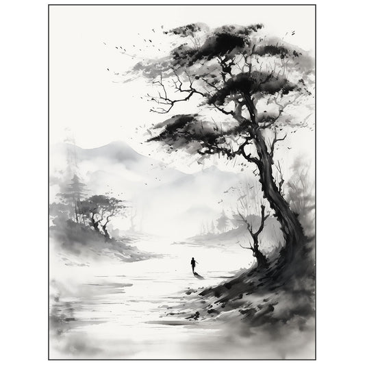 Sumi-E Poster: A lonesome wanderer