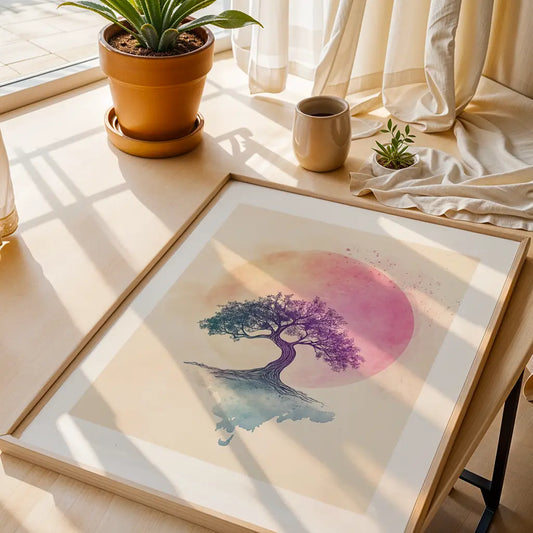 Japandi Art Print - Tree with Sunrise